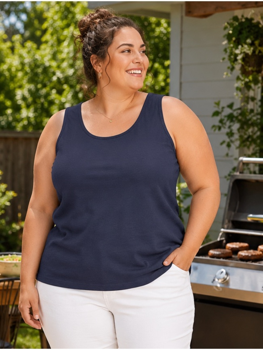 Woman Within Navy Scoop Neck Tank Top